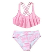 ASFGIMUJ Swimsuit For Girls Size 7-8 Two Piece Bikini Sets Ruffles Pink With Chest Pad No Steel Top Tie Dye Swimming Trunks Bathing Suit